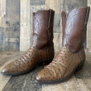Lucchese Classics L813129 Brown Full Quill Ostrich Cowboy Boots Mens 11 D